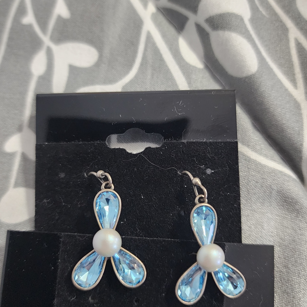 Blue Crystal & Pearl Drop Earrings - Women Jewelry